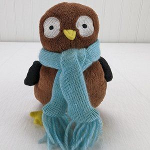 Paperchase Brown Bird Plush Blue Scarf Lovey Toy 6" Stuffed Animal Yellow Feet